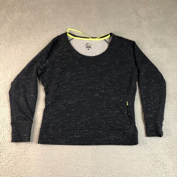 Nike Womens Blue‎ Navy Small Logo Dri-Fit Obsessed Neon Fleck Scoop Neck - Picture 1 of 7